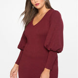 Women Plus Size Midi Dresses Long Sleeve V-neck Midi Knitted Dress