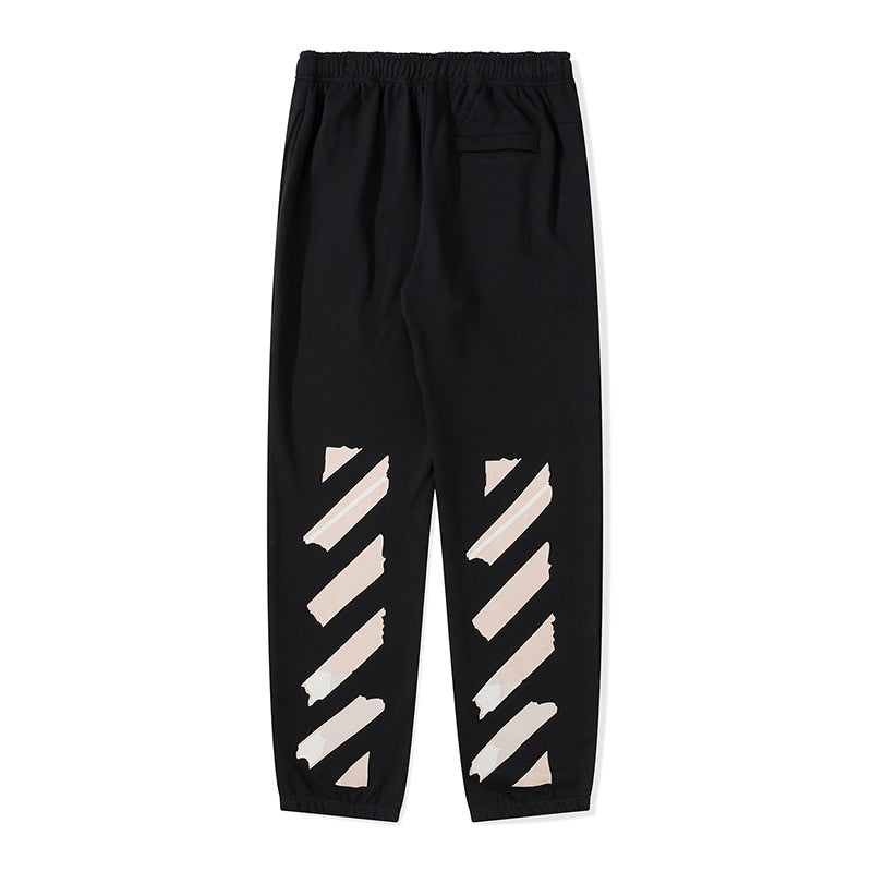Off White Winter Pants Autumn and Winter Fleece-Lined Casual Trousers Men and Women