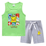 Children Pokemon Pikachu Tshirts & Shorts Summer Vest Middle Pants Sports Casual Thin Two Pieces