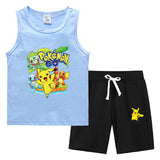 Children Pokemon Pikachu Tshirts & Shorts Summer Vest Middle Pants Sports Casual Thin Two Pieces
