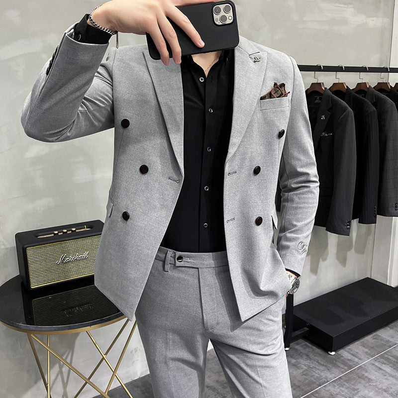 Seersucker Suit Double Breasted Two-Piece Suit