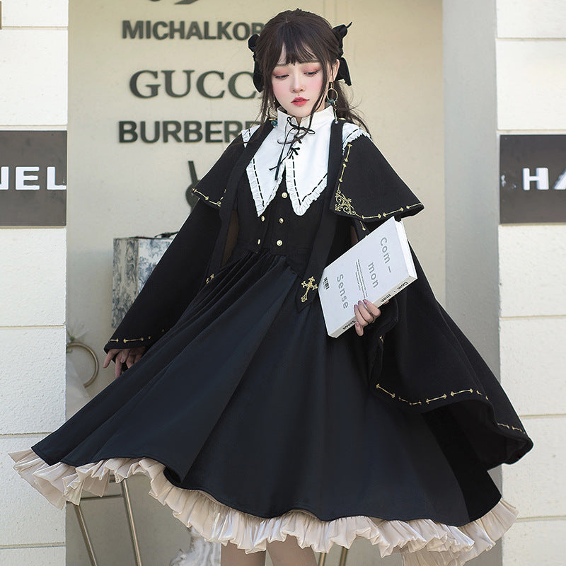 Gothic Lolita Harajuku Style Clothing Lolita Autumn and Winter Cloak Thorn Gold Cloak Preppy Style