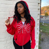 Skeleton Hoodie Autumn Sexy Loose Hooded Zipper Top
