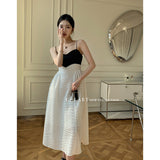 Black and White Dress French Hepburn Style Color Matching Suspender Dress