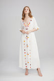 Women Dresses Bohemia Fashion Flower Embroidery Deep V-neck Dress Long Dress