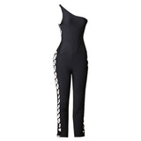 Women Bodycon Dress Spring and Summer One Shoulder Hollow Women Straight-Leg Pants