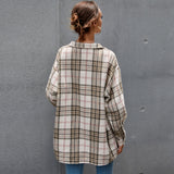 Beth Dutton Outfits Autumn and Winter Plaid Harajuku Cardigan Single-Breasted Long Sleeve Cotton Polo Collar Shirt