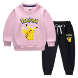 Children Pokemon Pikachu Hoodie & Pant Set Fleece Lined Padded Warm Keeping Winter Clothes Sweatershirt Suit