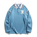 Men's T Shirt Summer Casual Tops Letter Embroidered Long Sleeve T-shirt Men's Color Stitching Turnover Neck Pullover Boyfriend Harajuku Style Trendy