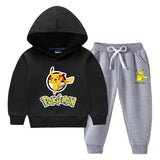 Children Pokemon Pikachu Hoodie & Pant Set Fleece Lined Padded Warm Keeping Winter Clothes