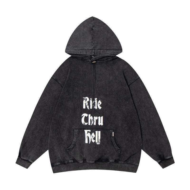 Present Hoodie Letter Print Distressed Zipper Hoodie for Men and Women