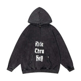 Present Hoodie Letter Print Distressed Zipper Hoodie for Men and Women