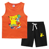 Children Pokemon Pikachu Tshirts & Shorts Summer Vest Middle Pants Sports Casual Thin Two Pieces