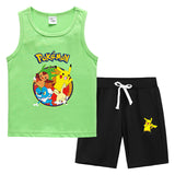 Children Pokemon Pikachu Tshirts & Shorts Summer Vest Middle Pants Sports Casual Thin Sleeveless Two Pieces