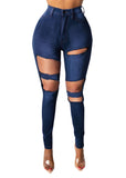 Women Plus Size Jean Slim Fit Fashion Ripped Denim Pencil Trousers