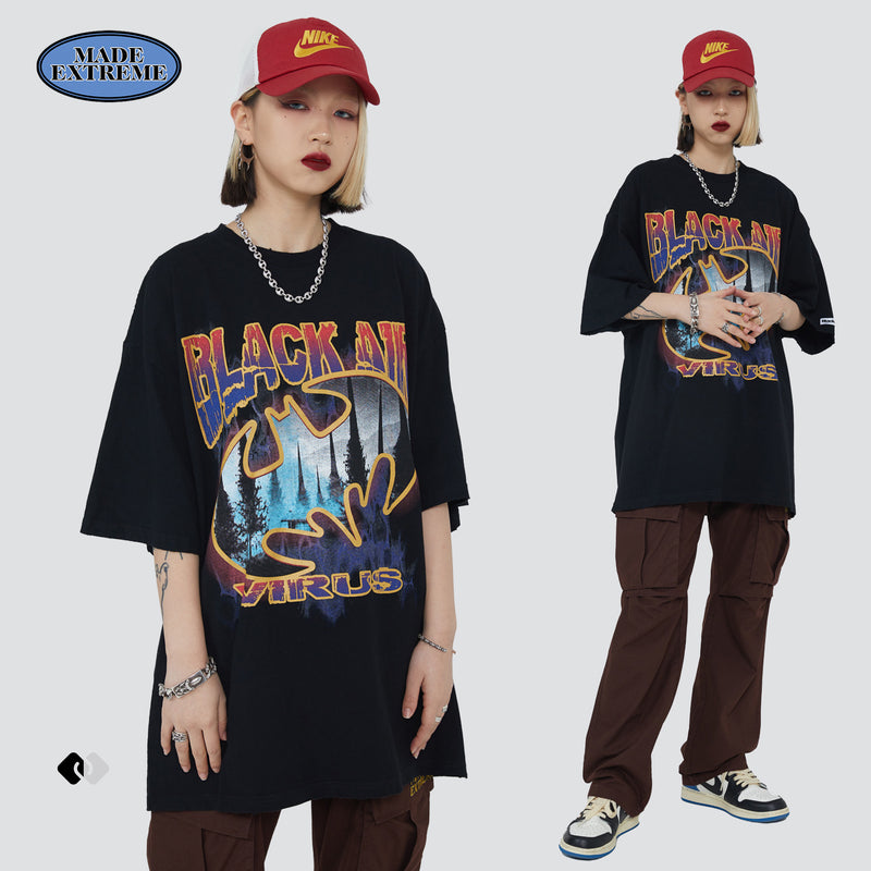 Blackair T Shirt Spring and Summer Print Short Sleeve Vintage T-shirt