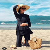 Burkini Swimwear Muslim Fashion Outfits Plus Size Long Sleeve Trousers Black Slimming Women's Swimwear