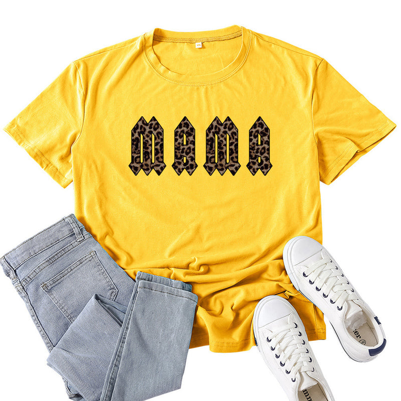 Boy Mama T Shirt Leopard Mama Letter Print T-shirt