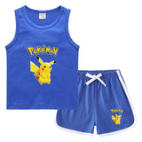Children Pokemon Pikachu Tshirts & Shorts Casual Sports Sweat-Absorbent Suit Neutral