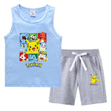 Children Pokemon Pikachu Tshirts & Shorts Summer Vest Middle Pants Sports Casual Thin Two Pieces