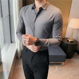Men Shirts Solid Color Textured Long Sleeve Shirt