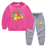 Children Pokemon Pikachu Hoodie & Pant Set Pure Color Cotton Quality Sweatshirt Set Trousers