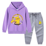 Children Pokemon Pikachu Hoodie & Pant Set Hooded Sweater Trousers Two-Piece Baby Cotton Sweater Set