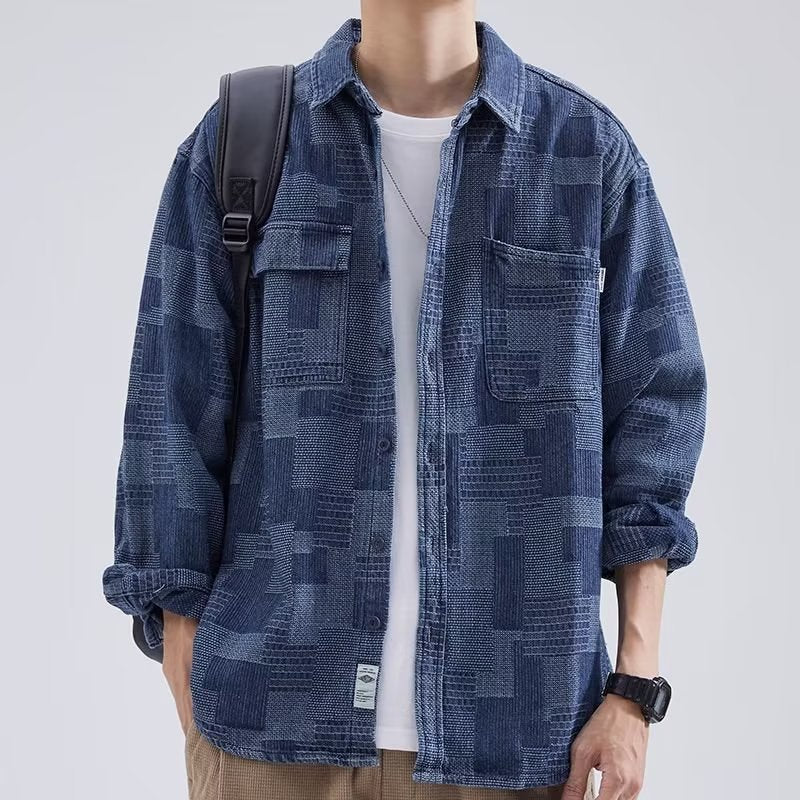 Denim Shirts Men's Long Sleeve Spring and Autumn Loose Casual Denim Shirt Coat