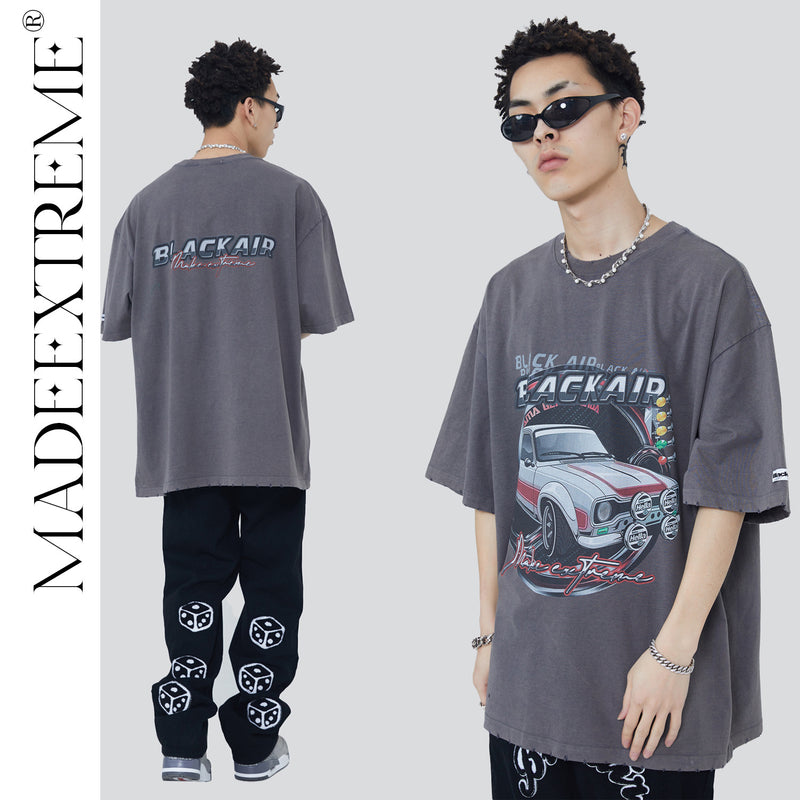 Blackair T Shirt Vintage Summer Short Sleeve Car Print T-shirt