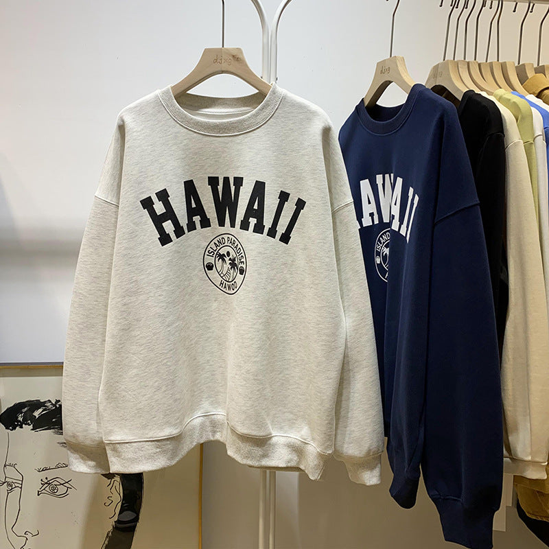 Diana Harvard Sweatshirt Autumn Letter Print round Neck Pullover Long Sleeve Sweater