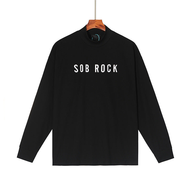 Fog Sob Rock Hoodie Letter Half Turtleneck Men's and Women's Loose Fog Long Sleeve T-shirt