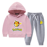 Children Pokemon Pikachu Hoodie & Pant Set Fleece Lined Padded Warm Keeping Winter Clothes