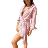 Women Bohemian Dress Spring and Summer Women's Clothing Long Sleeve Lapel Vacation Style Cotton and Linen Dress