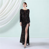 Sequin Evening Dress Elegant Long Style Long Sleeve Sequined Evening Dress