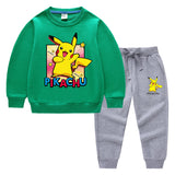 Children Pokemon Pikachu Hoodie & Pant Set Sweatshirt Set Solid Color Cotton Warm
