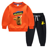 Children Pokemon Pikachu Hoodie & Pant Set Fleece Lined Padded Warm Keeping Winter Clothes Sweatershirt Suit