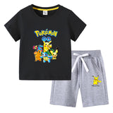 Children Pokemon Pikachu Tshirts & Shorts Cotton Short Sleeve Shorts Two Pieces Neutral