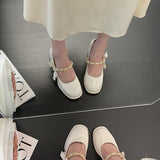 Nude Block Heel Sandals Vintage Warm Leather Shoes