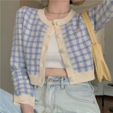 Preppy Aesthetic Outfits Round Neck Plaid Long Sleeve