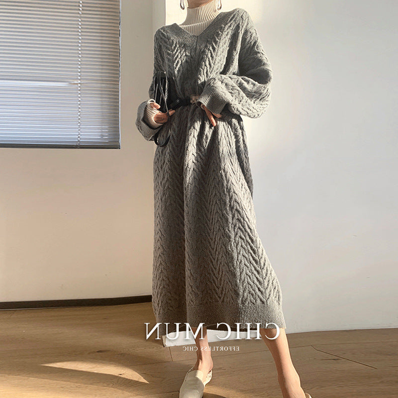 Work Dresses for Girls Autumn and Winter Knitted Dress Women's Loose Sweater Skirt