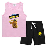 Children Pokemon Pikachu Tshirts & Shorts Summer Vest Middle Pants Sports Casual Thin Two Pieces