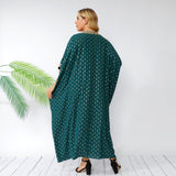 Women Plus Size Maxi Dresses Polka-Dot Loose-Fitting Batwing Sleeve Large Swing Dress