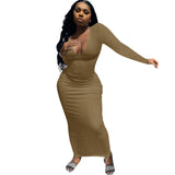 Women's Deep V-neck Slim-Fit Sexy Long-Sleeved Long Dress