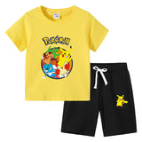 Children Pokemon Pikachu Tshirts & Shorts Cotton Short Sleeve Shorts Two Pieces