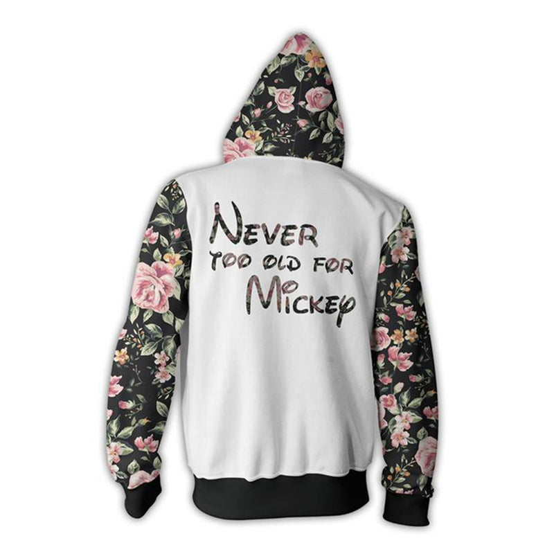 Black Rose Hoodie Rose Mickey Mouse 3D Digital Printing Sweater Moving Zipper Hooded Sweatshirt