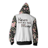 Black Rose Hoodie Rose Mickey Mouse 3D Digital Printing Sweater Moving Zipper Hooded Sweatshirt