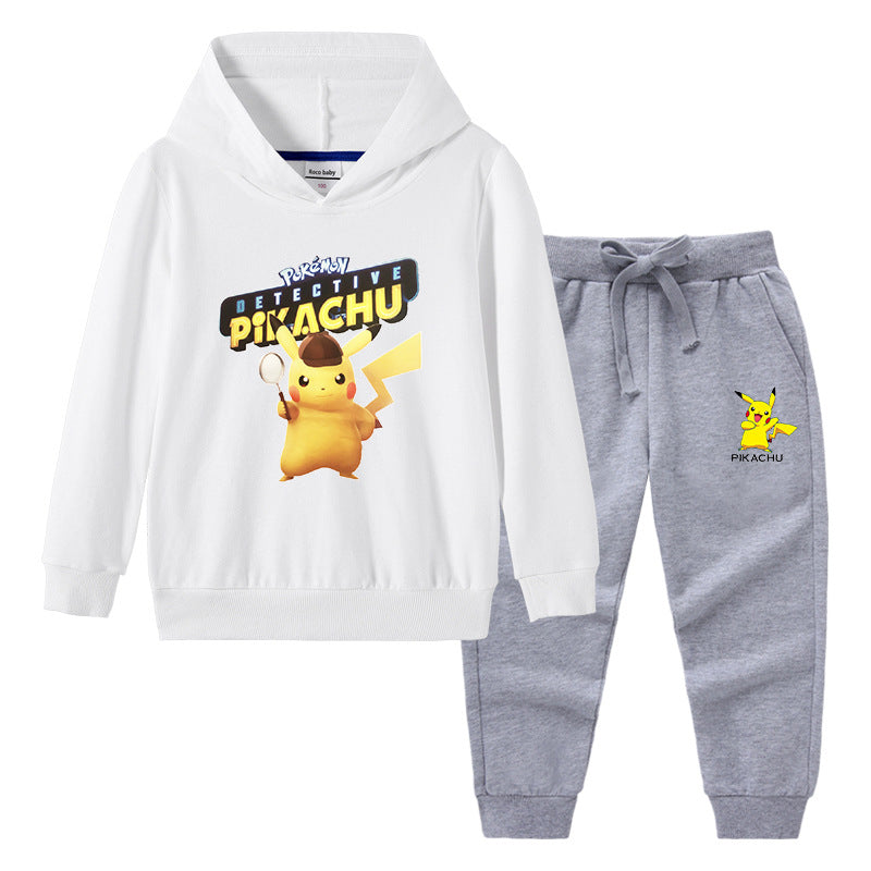 Children Pokemon Pikachu Hoodie & Pant Set Hooded Sweater Trousers Two-Piece Baby Cotton Sweater Suit