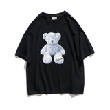 Men's T-shirt Summer Cartoon Bear Printed Half Sleeve round Neck Loose Short Sleeves T-shirt Men and Women
