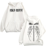 Skeleton Hoodie Vintage Printed Zipper Hooded Sweatshirt Angel Bones Wings Men's and Women's Coats
