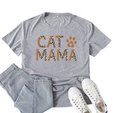 Boy Mama T Shirts Cat Mama Leopard Print Letter Print T-shirt